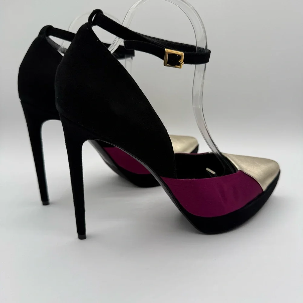 Gianni Marra Bold Color-block With Ankle Strap Stiletto Pointy Toe Platform - Picture 15 of 17